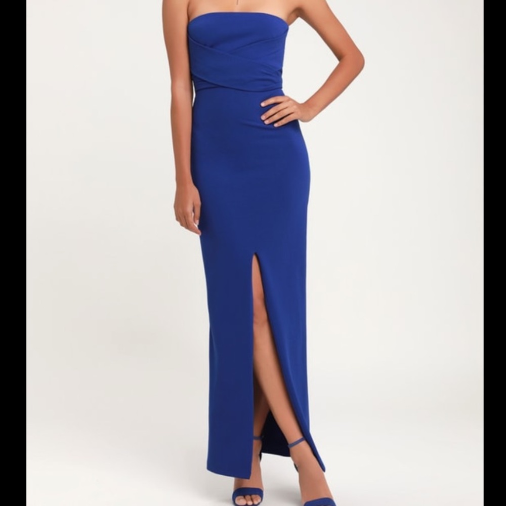 Lulus- Royal Blue Strapless Floor Length Dress NWT